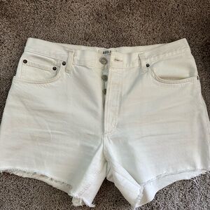 Agolde White Jean Shorts Distressed Hem
